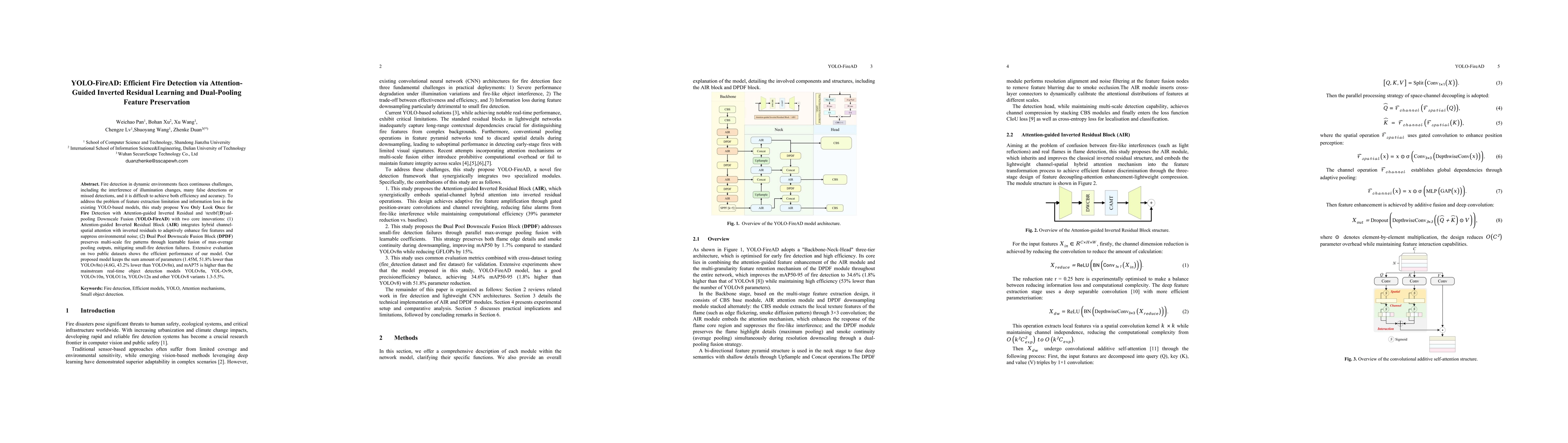 Thumbnail for YOLO-FireAD: Efficient Fire Detection via Attention-Guided Inverted
  Residual Learning and Dual-Pooling Feature Preservation