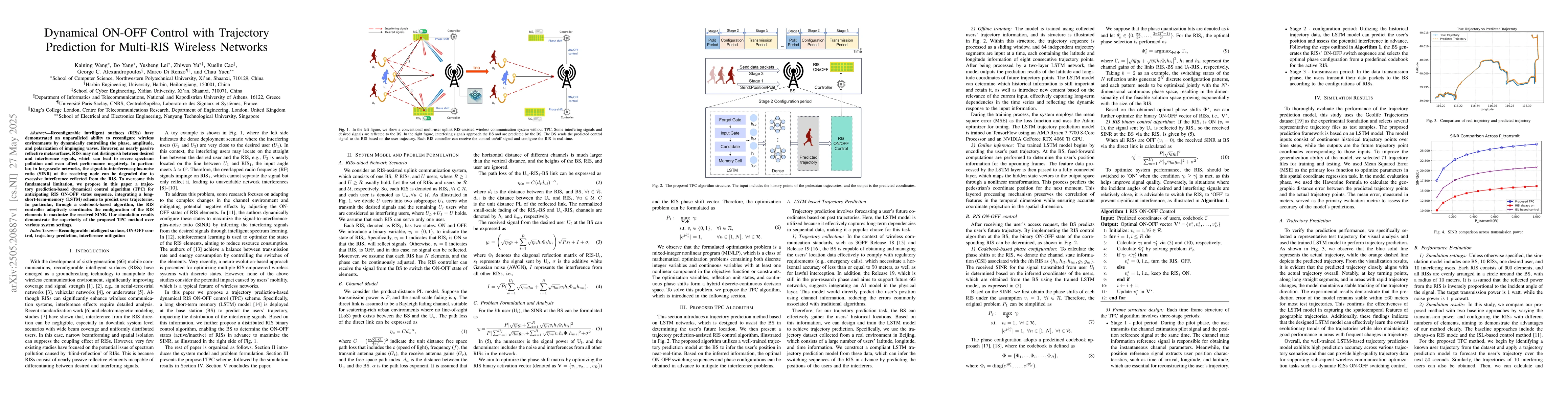 Thumbnail for Dynamical ON-OFF Control with Trajectory Prediction for Multi-RIS
  Wireless Networks
