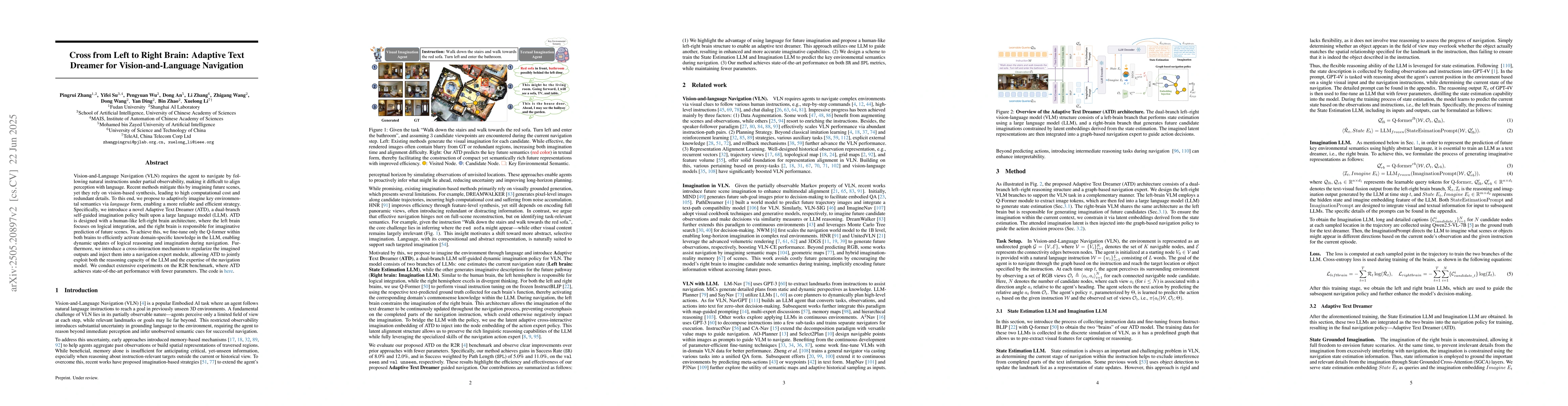 Thumbnail for Cross from Left to Right Brain: Adaptive Text Dreamer for
  Vision-and-Language Navigation