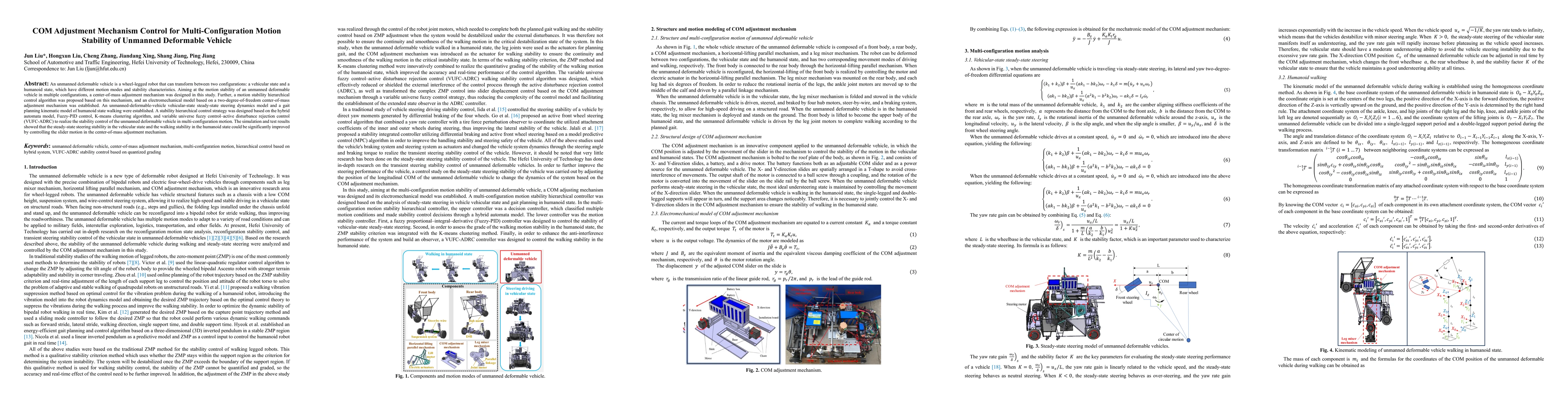 Thumbnail for COM Adjustment Mechanism Control for Multi-Configuration Motion
  Stability of Unmanned Deformable Vehicle