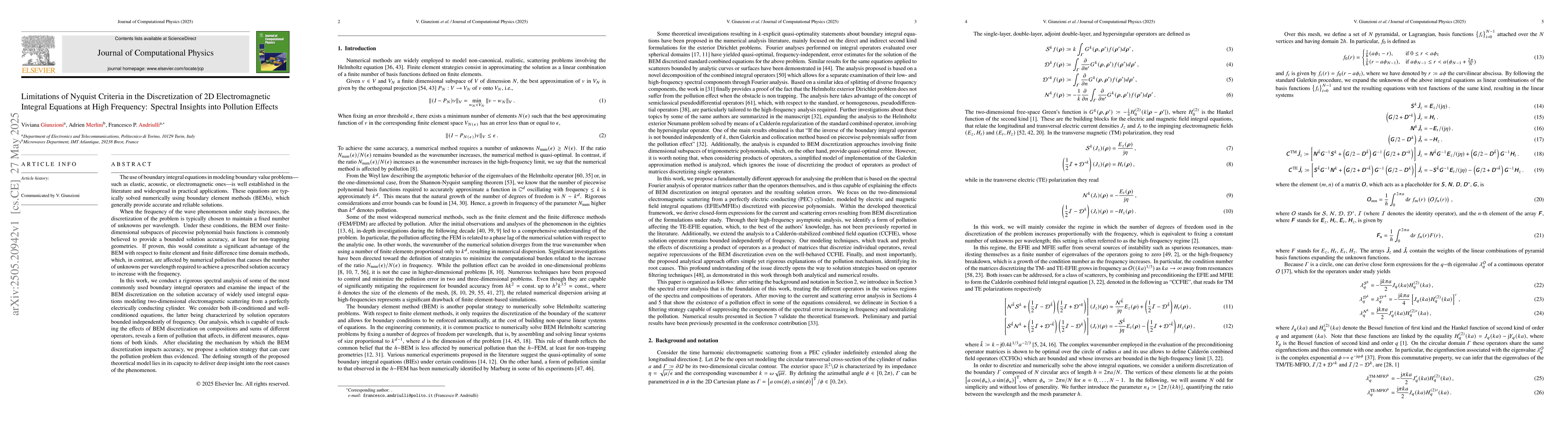 Thumbnail for Limitations of Nyquist Criteria in the Discretization of 2D
  Electromagnetic Integral Equations at High Frequency: Spectral Insights into
  Pollution Effects