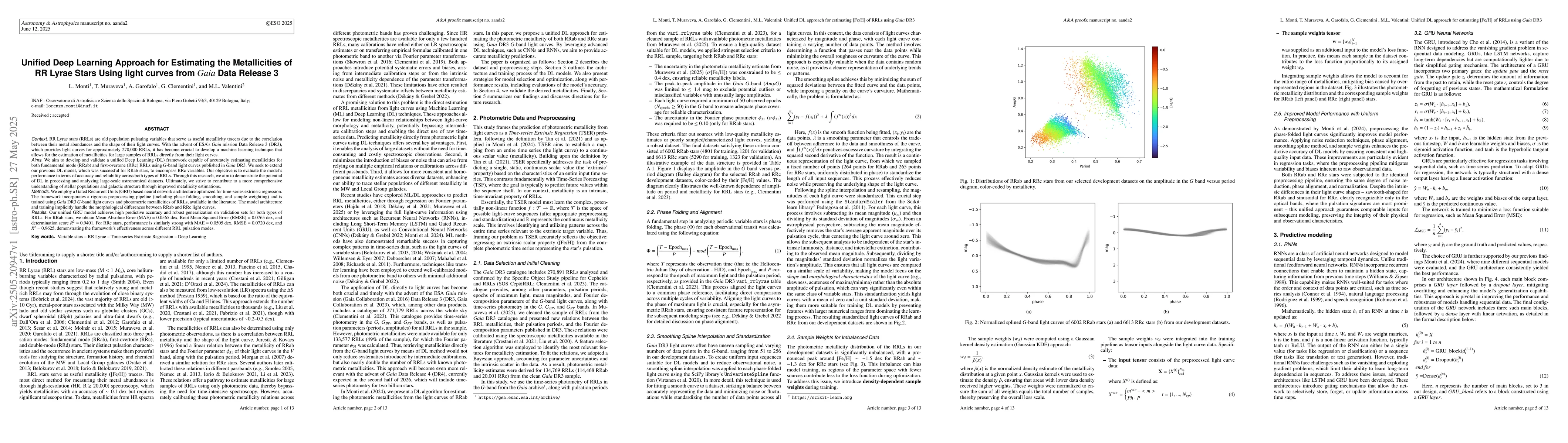 Thumbnail for Unified Deep Learning Approach for Estimating the Metallicities of RR
  Lyrae Stars Using light curves from Gaia Data Release 3