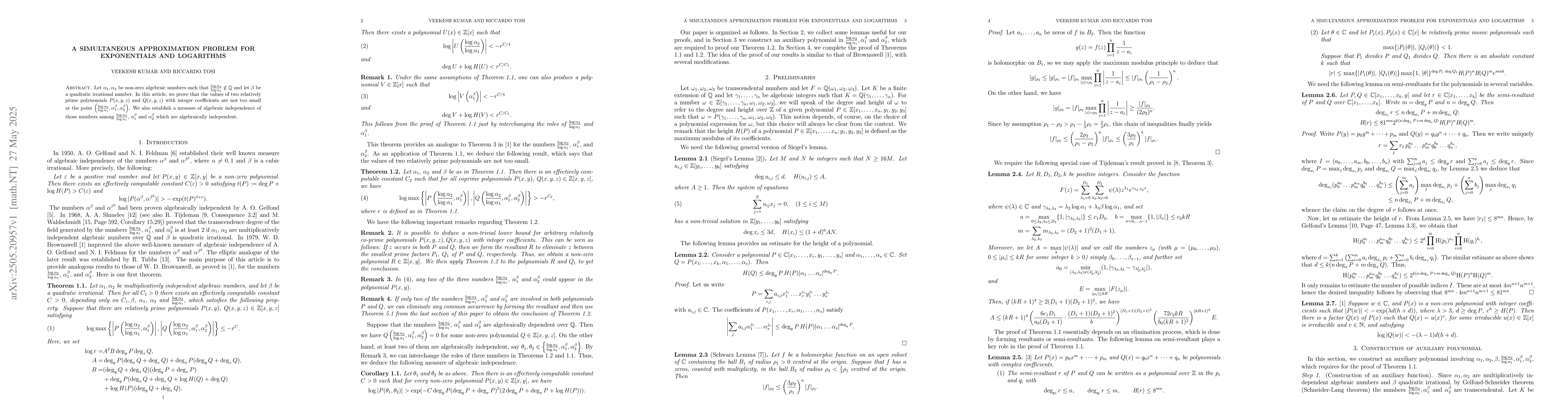 Thumbnail for A simultaneous approximation problem for exponentials and logarithms