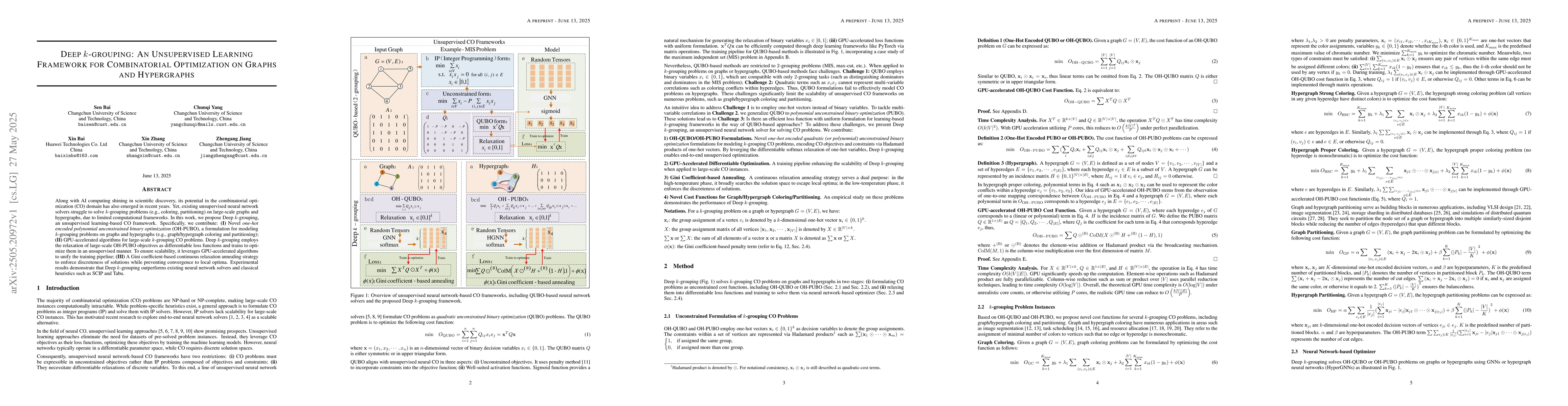 Thumbnail for Deep k-grouping: An Unsupervised Learning Framework for Combinatorial
  Optimization on Graphs and Hypergraphs