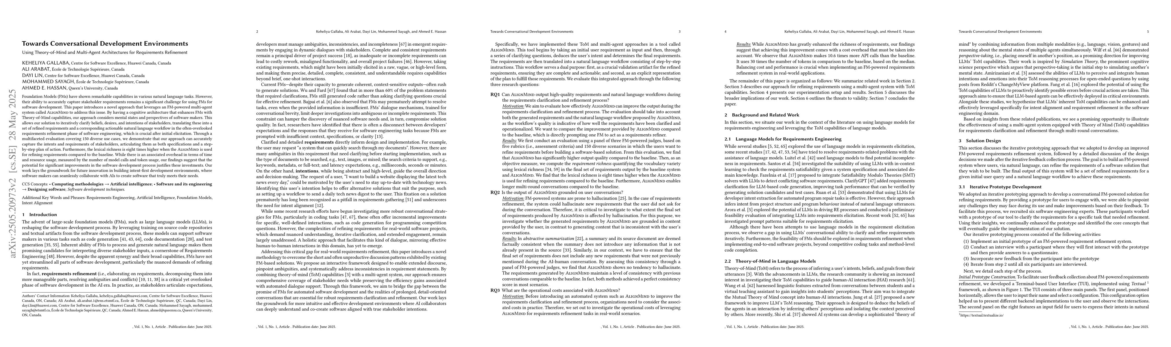 Thumbnail for Towards Conversational Development Environments: Using Theory-of-Mind
  and Multi-Agent Architectures for Requirements Refinement