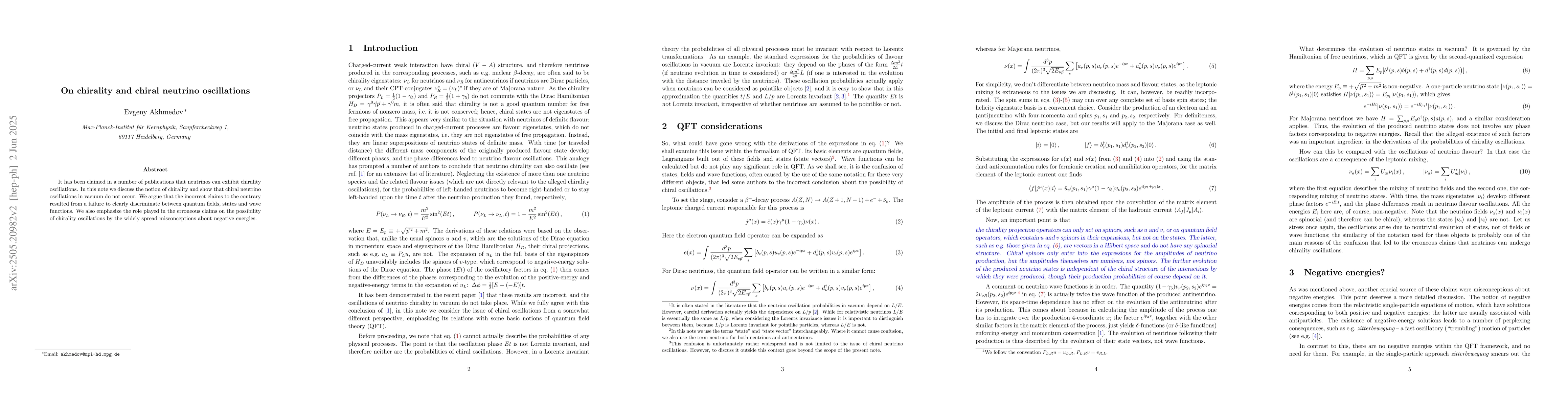 Thumbnail for On chirality and chiral neutrino oscillations