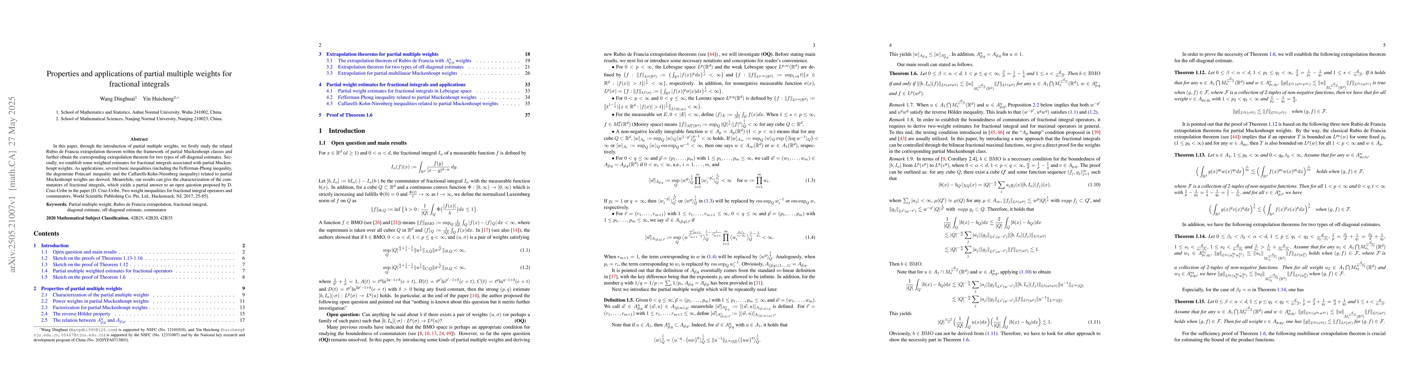 Thumbnail for Properties and applications of partial multiple weights for fractional
  integrals