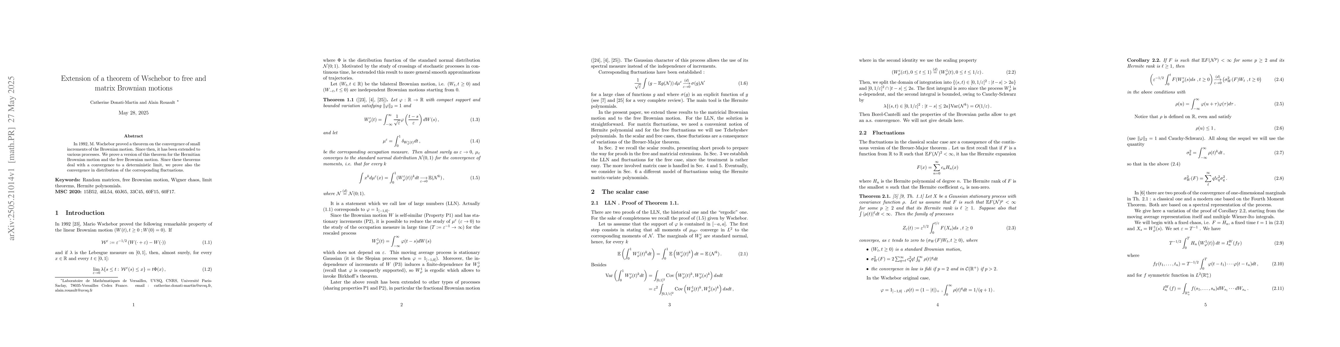 Thumbnail for Extension of a theorem of Wschebor to free and matrix Brownian motions