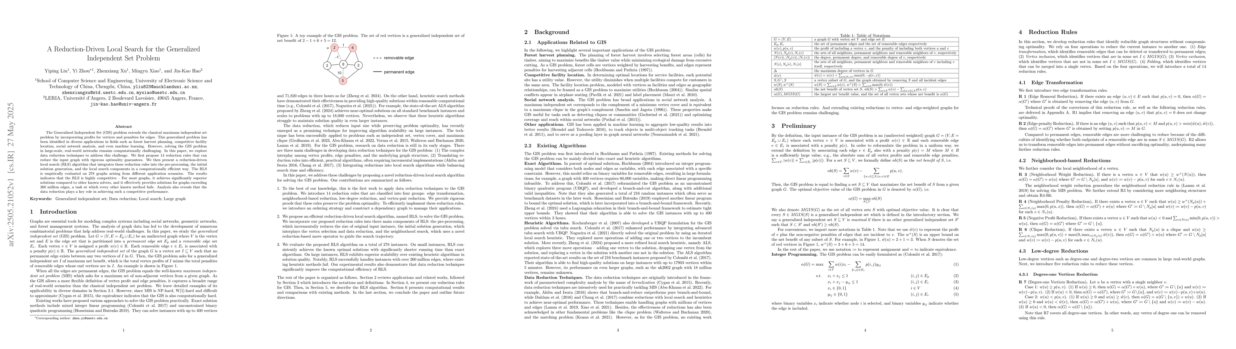 Thumbnail for A Reduction-Driven Local Search for the Generalized Independent Set
  Problem