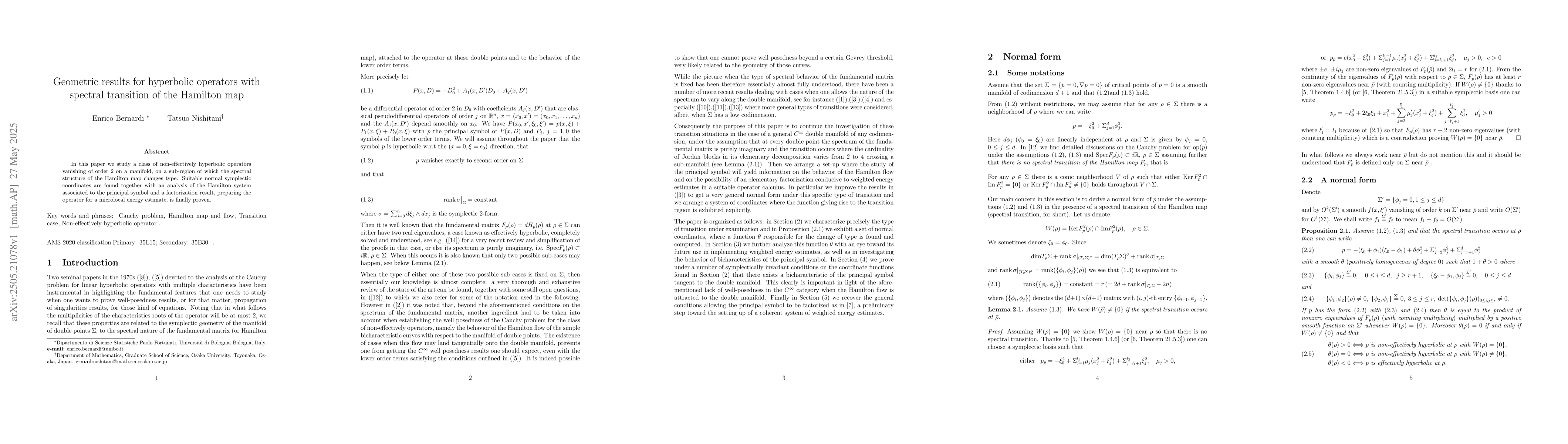Thumbnail for Geometric results for hyperbolic operators with spectral transition of
  the Hamilton map