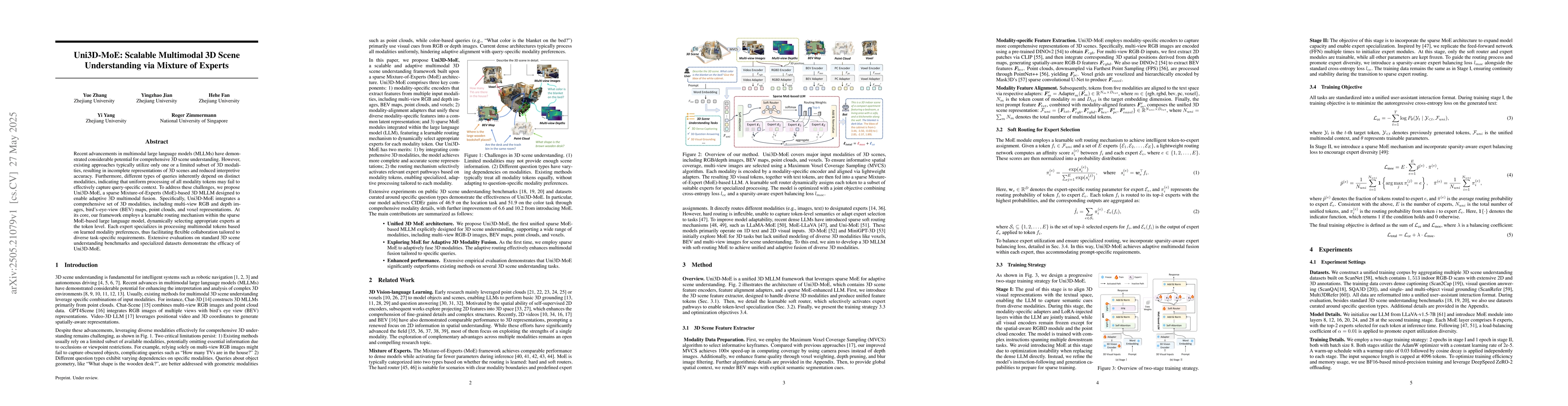 Thumbnail for Uni3D-MoE: Scalable Multimodal 3D Scene Understanding via Mixture of
  Experts