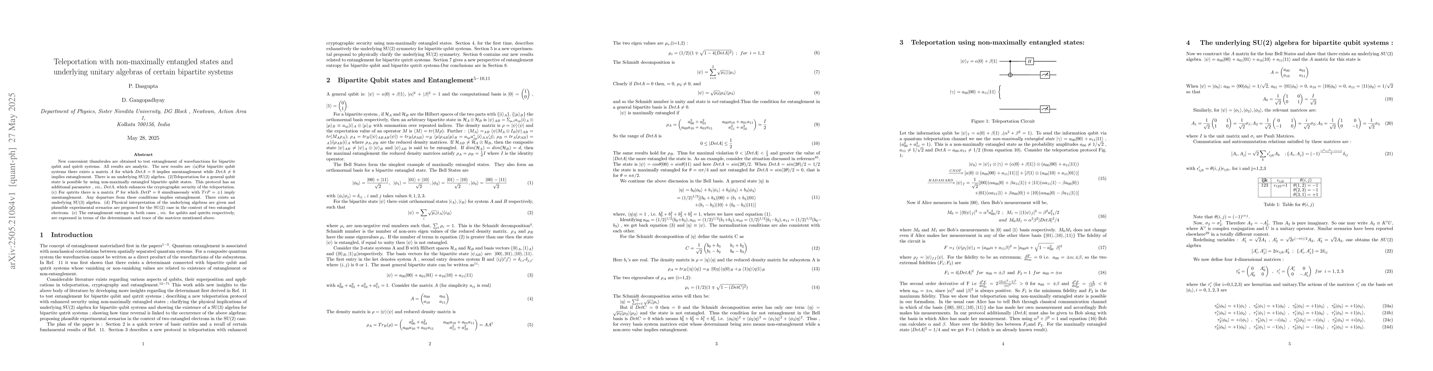 Thumbnail for Teleportation with non-maximally entangled states and underlying unitary
  algebras of certain bipartite systems