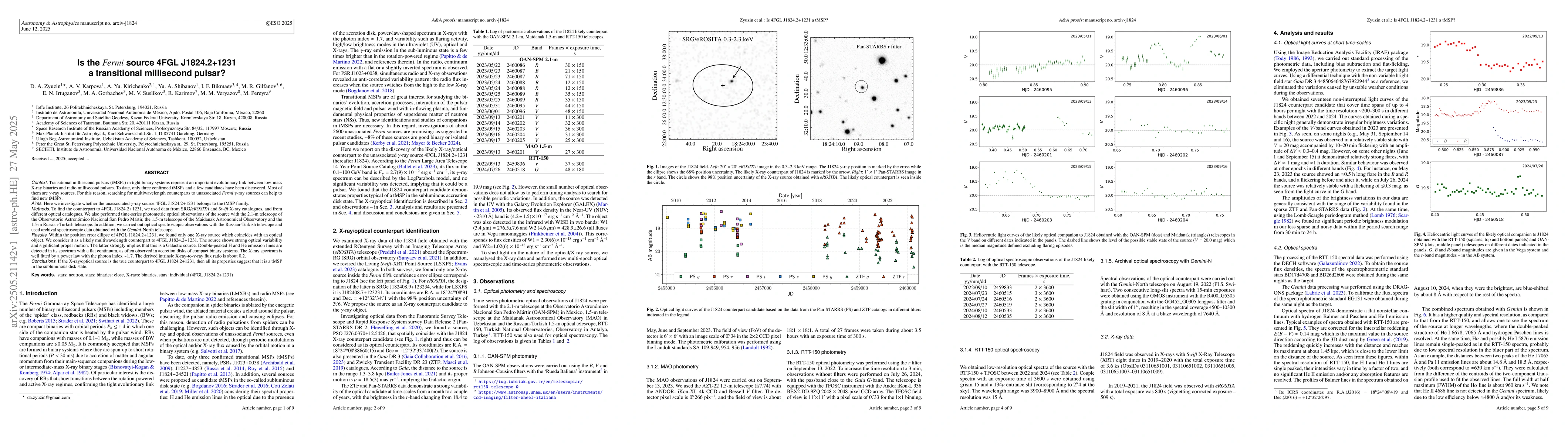 Thumbnail for Is the Fermi source 4FGL J1824.2+1231 a transitional millisecond pulsar?