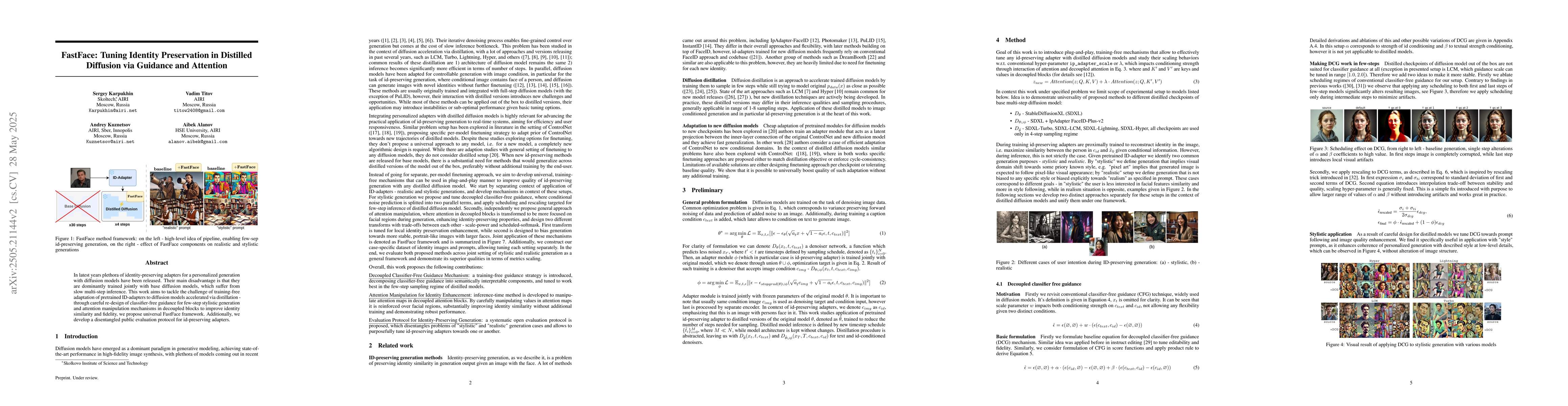 Thumbnail for FastFace: Tuning Identity Preservation in Distilled Diffusion via
  Guidance and Attention