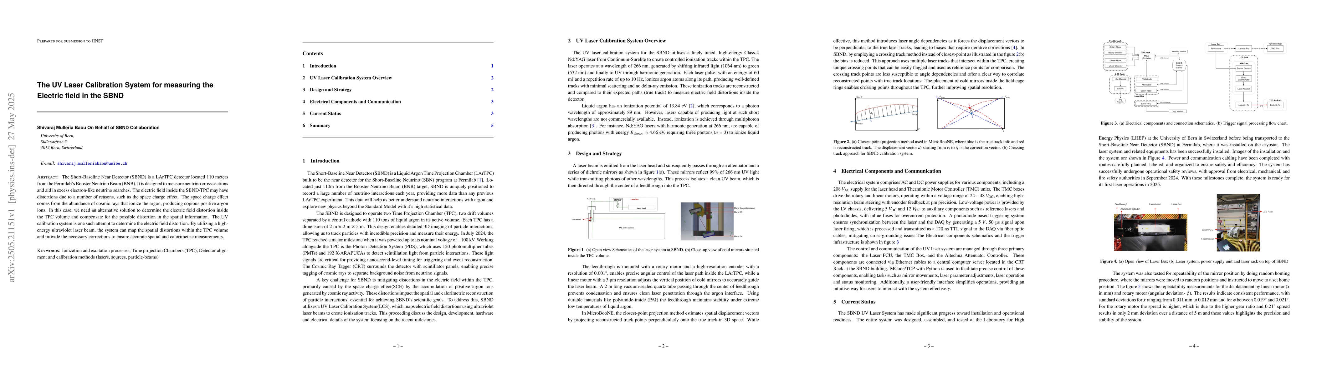 Thumbnail for The UV Laser Calibration System for measuring the Electric field in the
  SBND