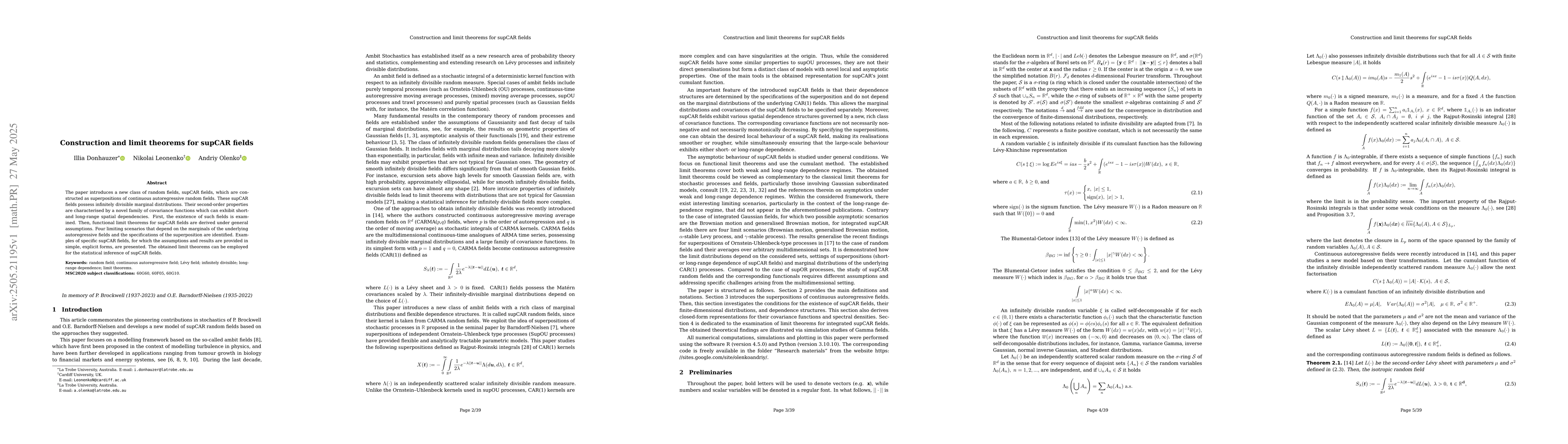 Thumbnail for Construction and limit theorems for supCAR fields