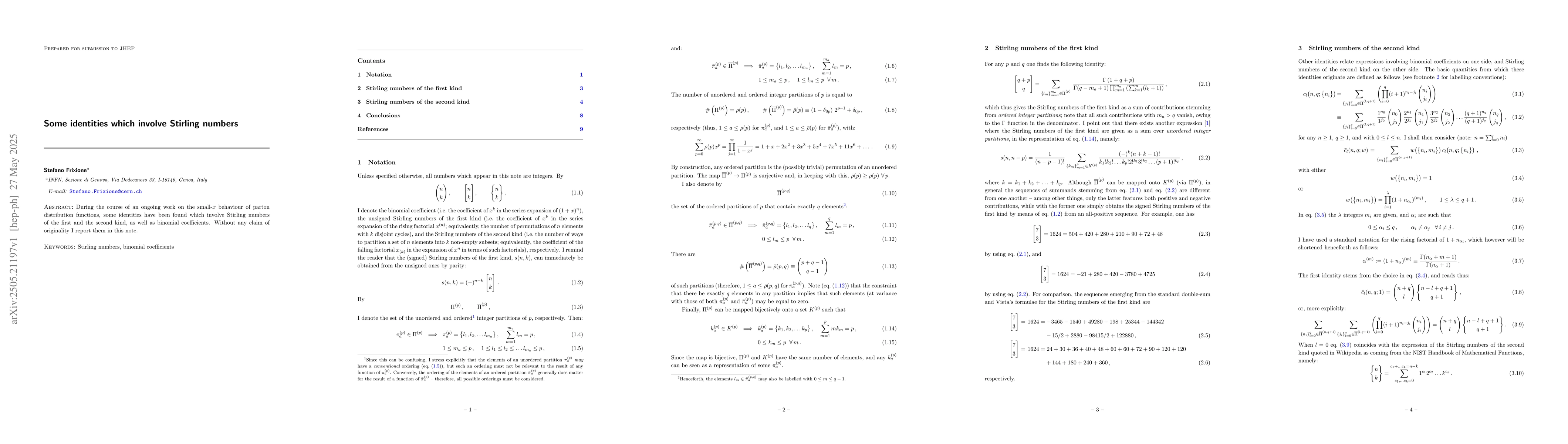 Thumbnail for Some identities which involve Stirling numbers