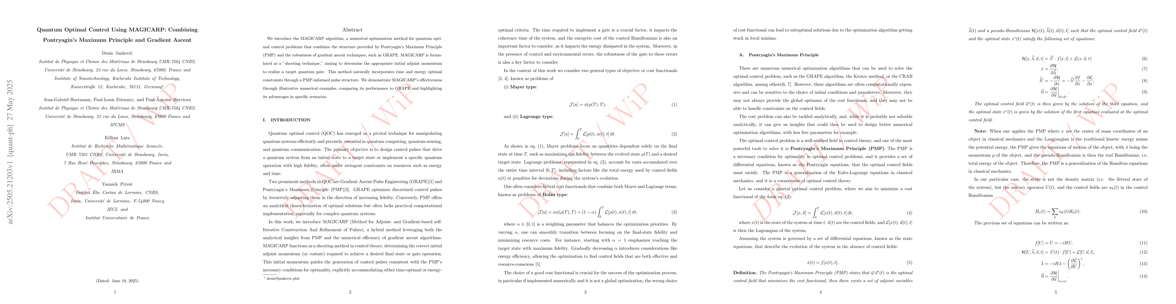 Thumbnail for Quantum Optimal Control Using MAGICARP: Combining Pontryagin's Maximum
  Principle and Gradient Ascent