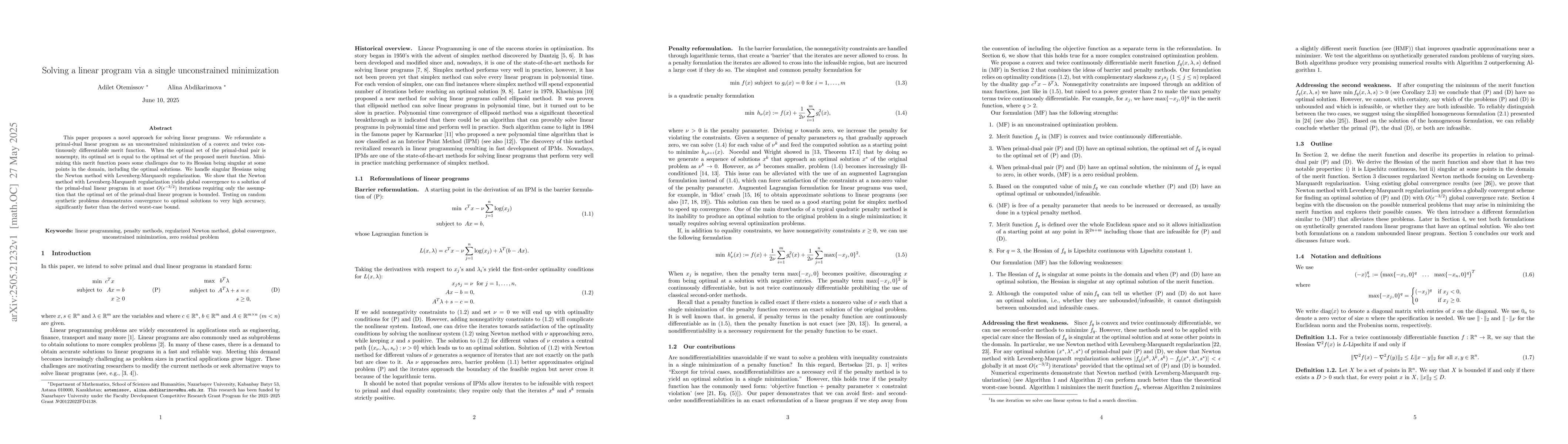 Thumbnail for Solving a linear program via a single unconstrained minimization
