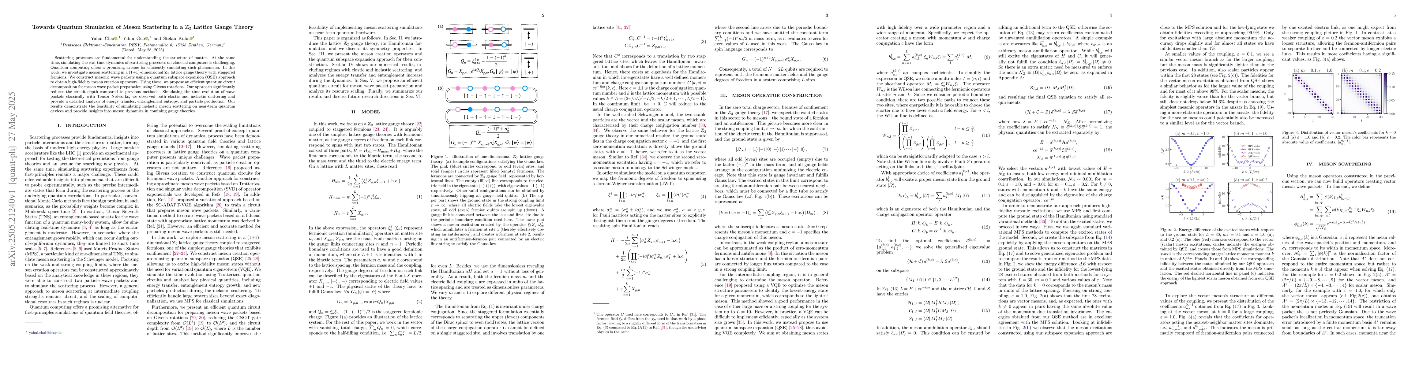 Thumbnail for Towards Quantum Simulation of Meson Scattering in a Z2 Lattice Gauge
  Theory