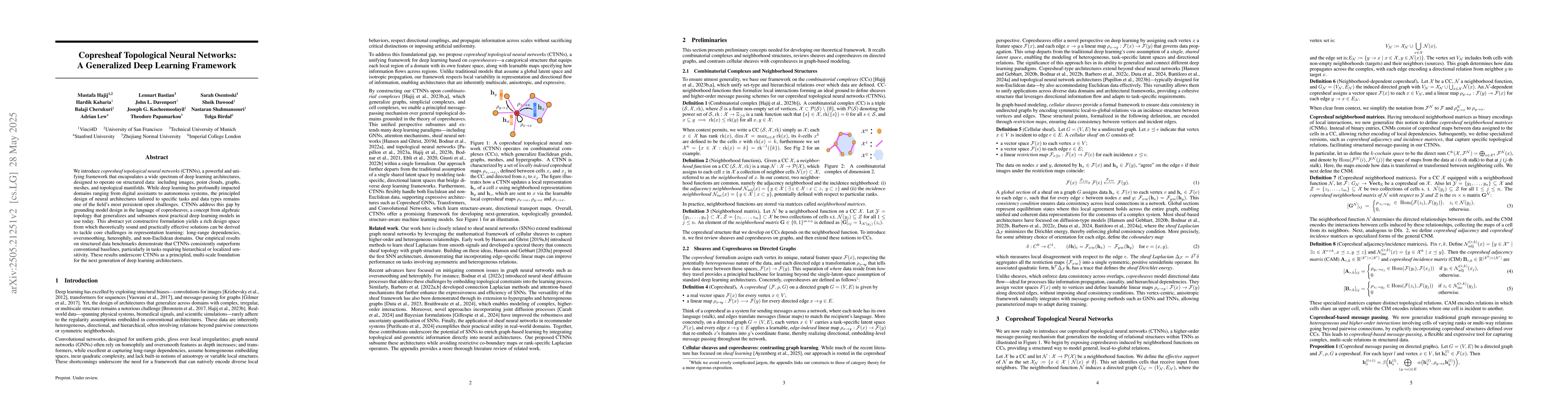Thumbnail for Copresheaf Topological Neural Networks: A Generalized Deep Learning
  Framework