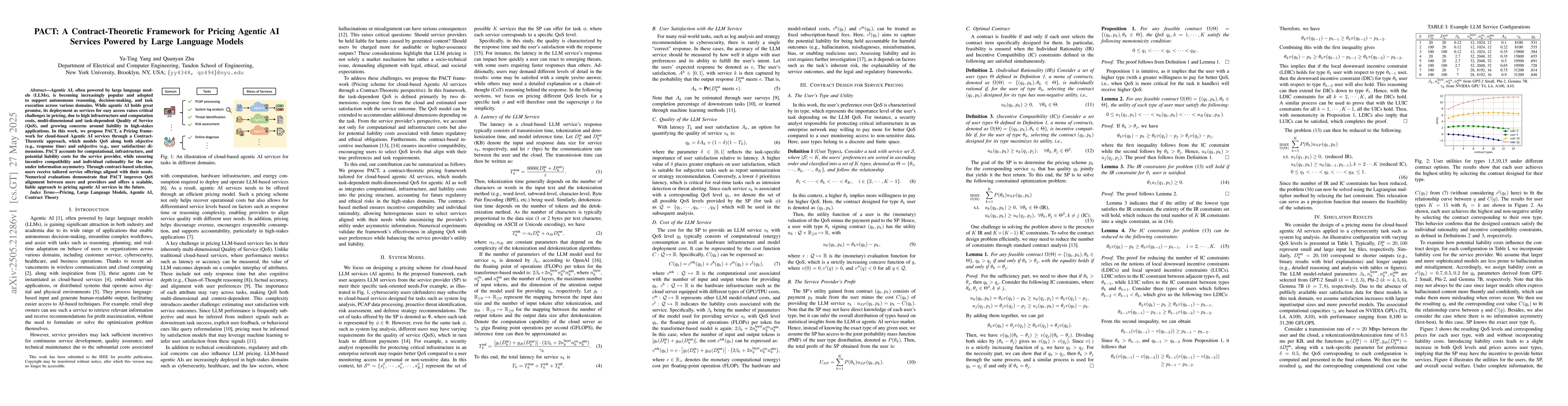 Thumbnail for PACT: A Contract-Theoretic Framework for Pricing Agentic AI Services
  Powered by Large Language Models