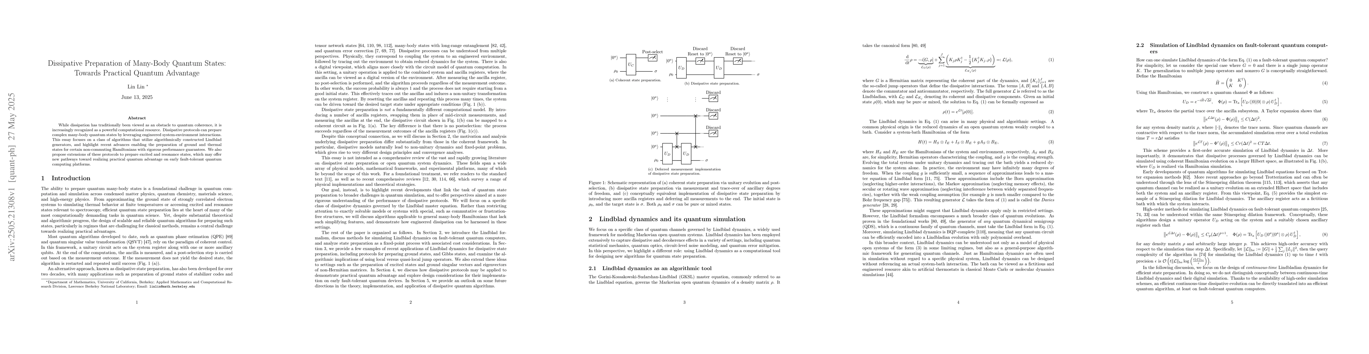 Thumbnail for Dissipative Preparation of Many-Body Quantum States: Towards Practical
  Quantum Advantage