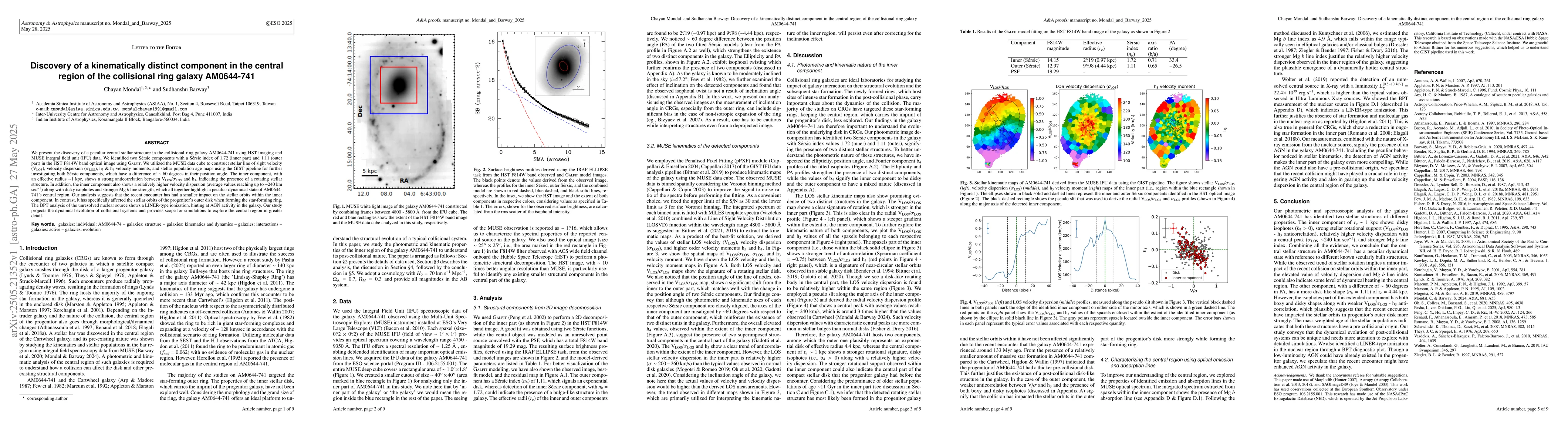 Thumbnail for Discovery of a kinematically distinct component in the central region of
  the collisional ring galaxy AM0644-741