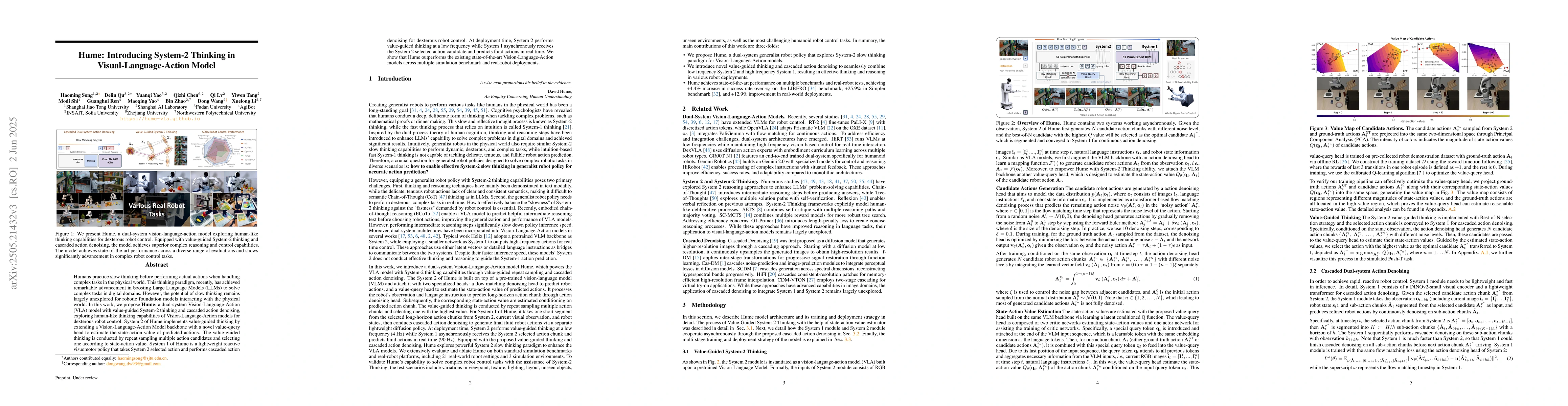 Thumbnail for Hume: Introducing System-2 Thinking in Visual-Language-Action Model