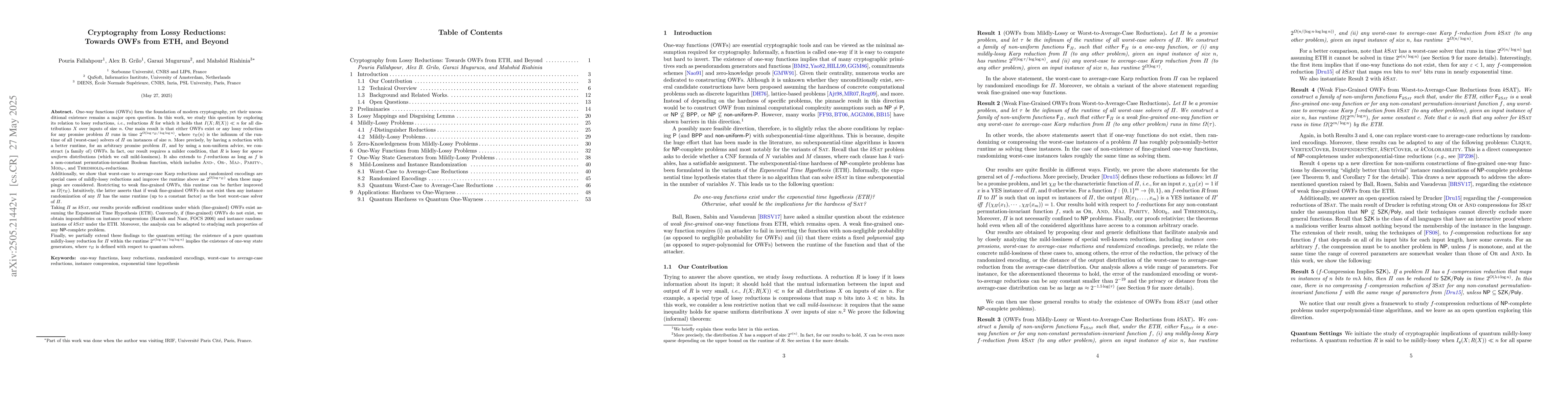 Thumbnail for Cryptography from Lossy Reductions: Towards OWFs from ETH, and Beyond