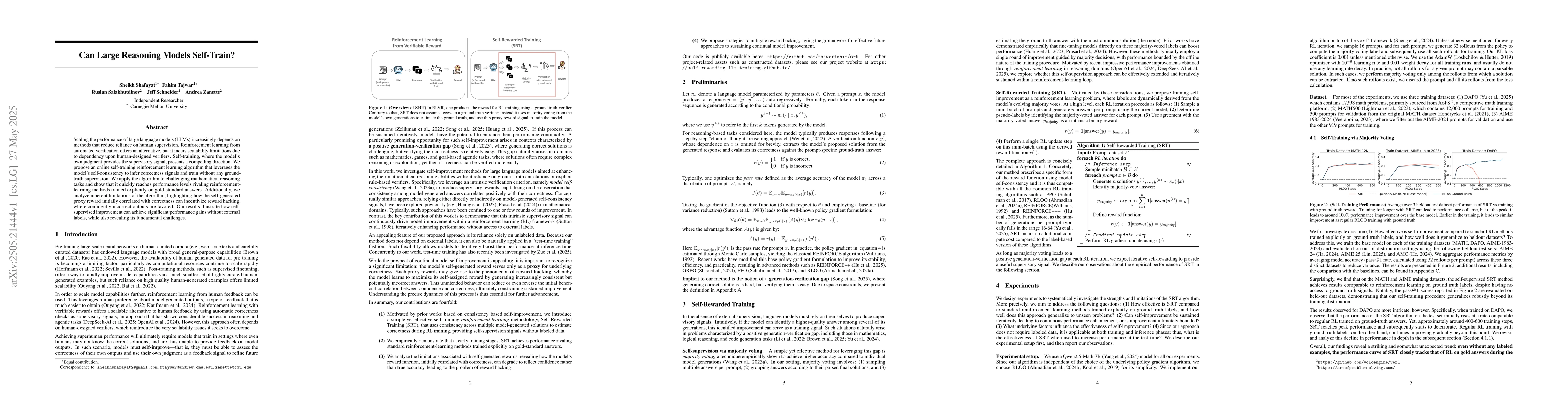 Thumbnail for Can Large Reasoning Models Self-Train?
