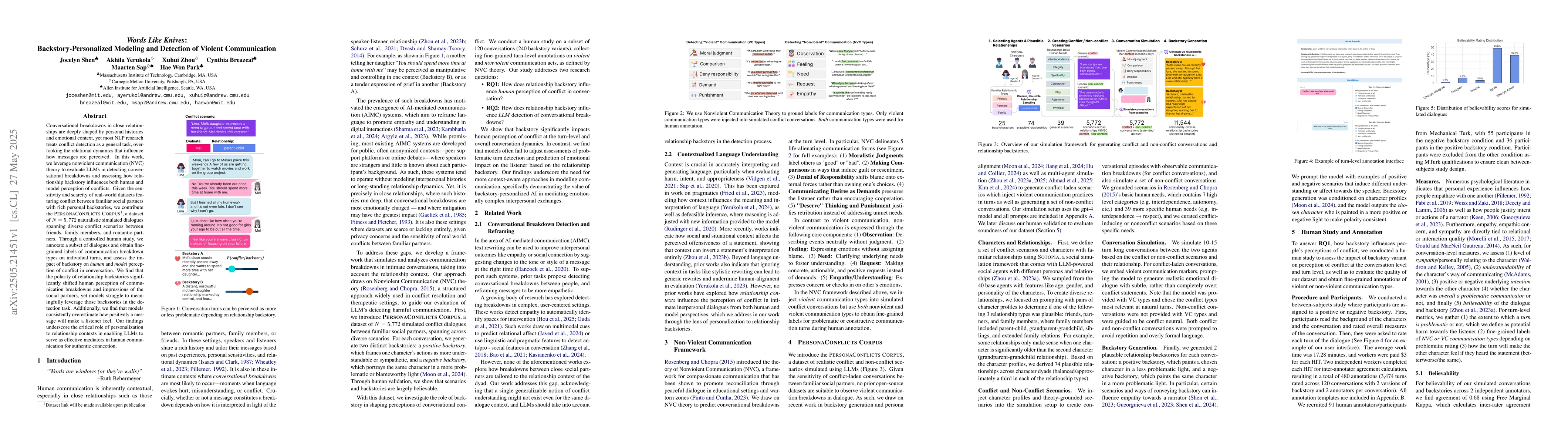 Thumbnail for Words Like Knives: Backstory-Personalized Modeling and Detection of
  Violent Communication