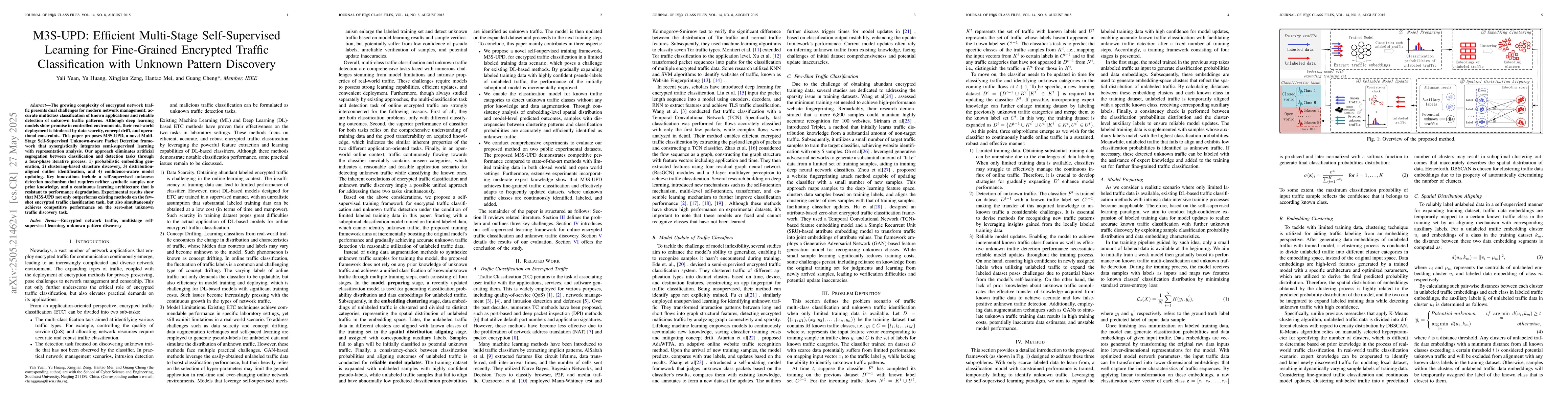 Thumbnail for M3S-UPD: Efficient Multi-Stage Self-Supervised Learning for Fine-Grained
  Encrypted Traffic Classification with Unknown Pattern Discovery