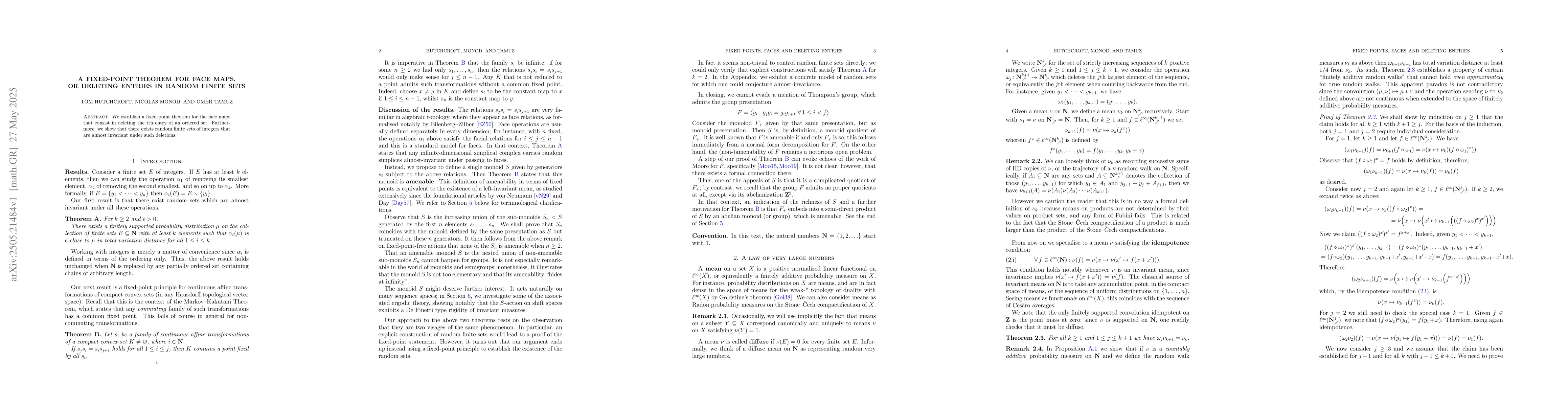 Thumbnail for A fixed-point theorem for face maps, or deleting entries in random
  finite sets