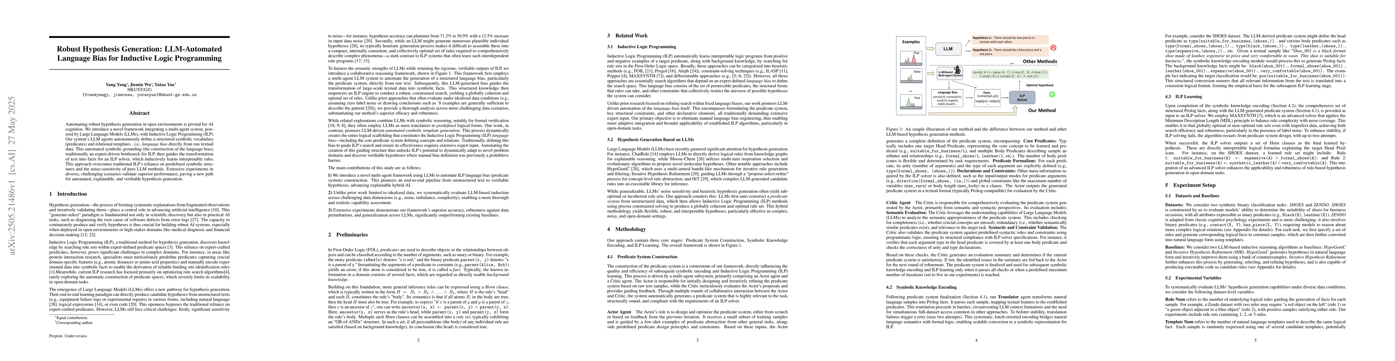 Thumbnail for Robust Hypothesis Generation: LLM-Automated Language Bias for Inductive
  Logic Programming