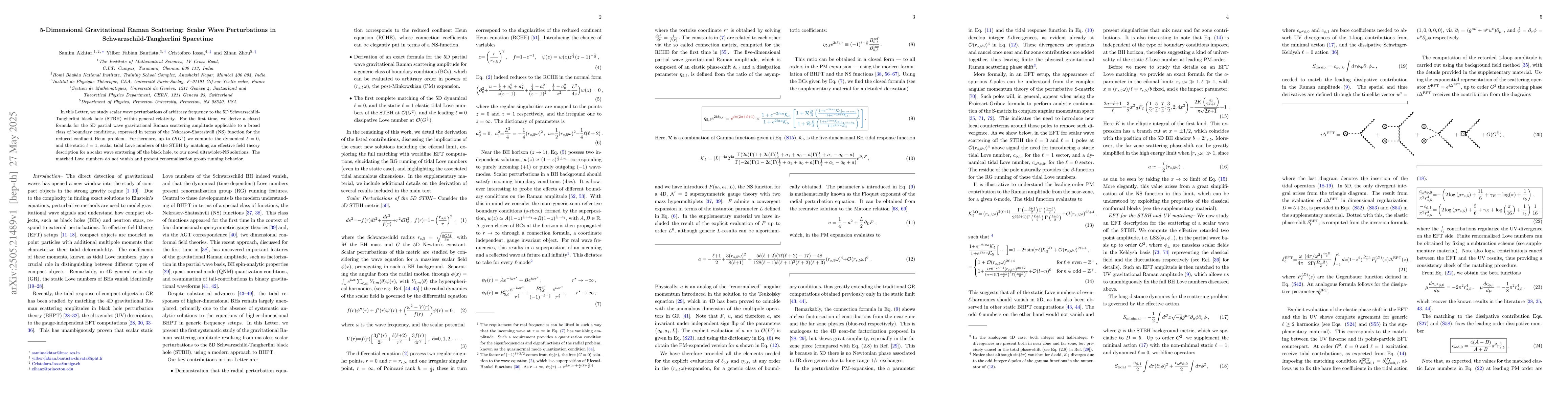 Thumbnail for 5-Dimensional Gravitational Raman Scattering: Scalar Wave Perturbations
  in Schwarzschild-Tangherlini Spacetime