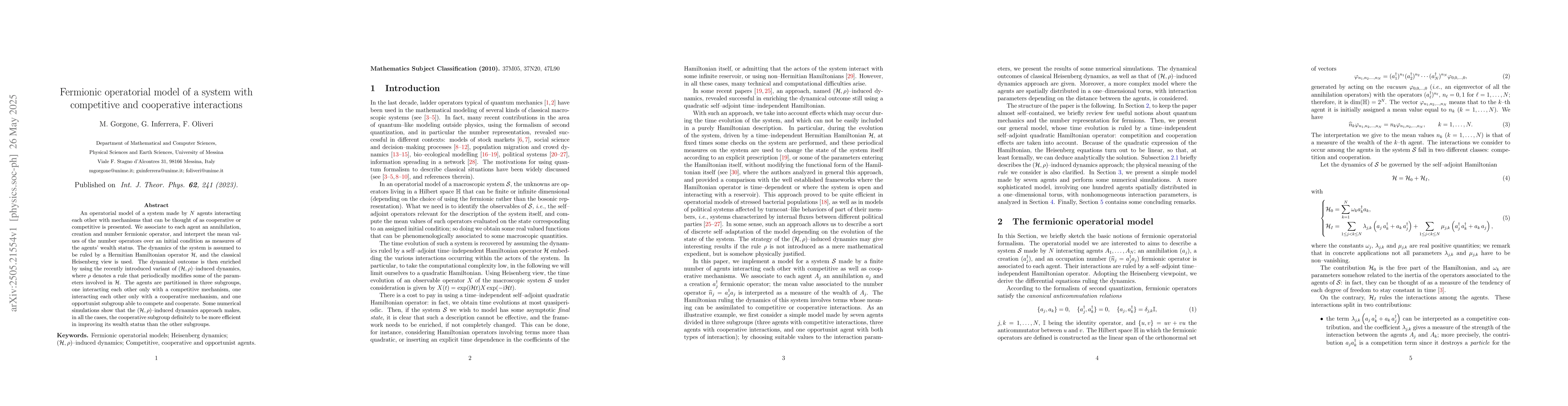 Thumbnail for Fermionic operatorial model of a system with competitive and cooperative
  interactions