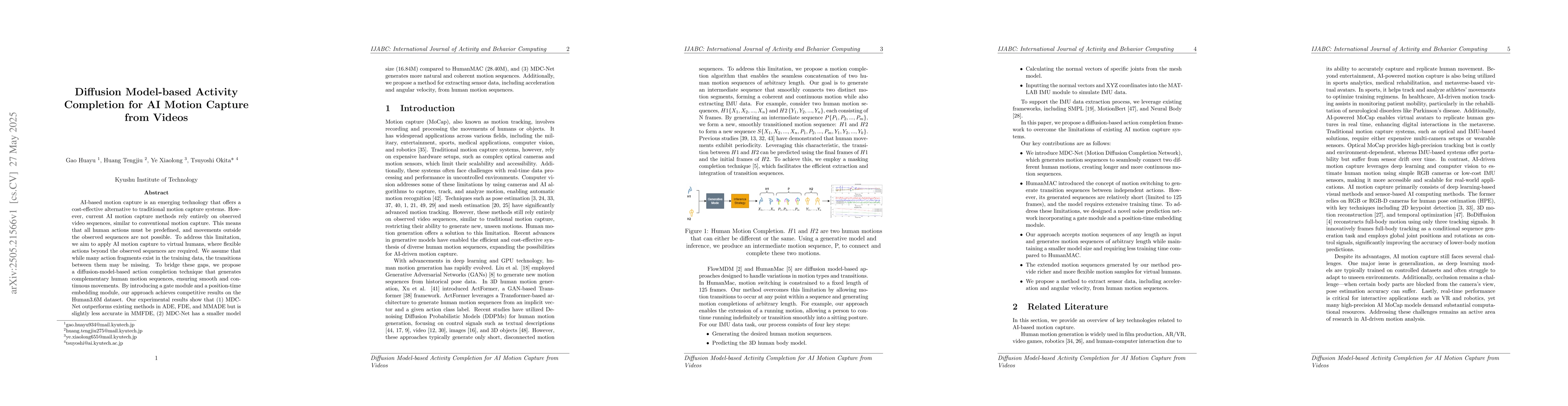 Thumbnail for Diffusion Model-based Activity Completion for AI Motion Capture from
  Videos