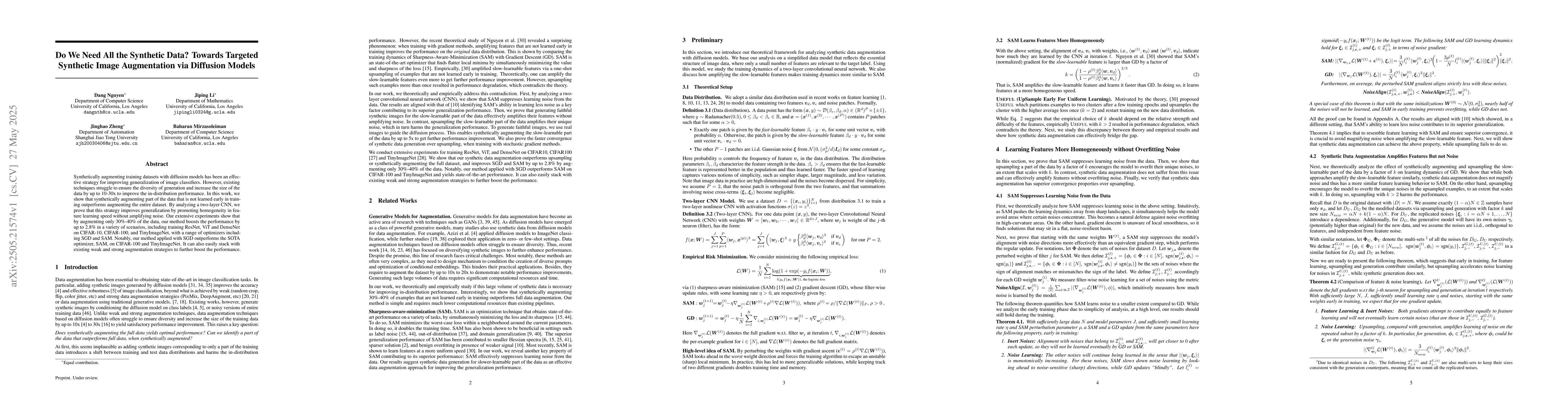 Thumbnail for Do We Need All the Synthetic Data? Towards Targeted Synthetic Image
  Augmentation via Diffusion Models