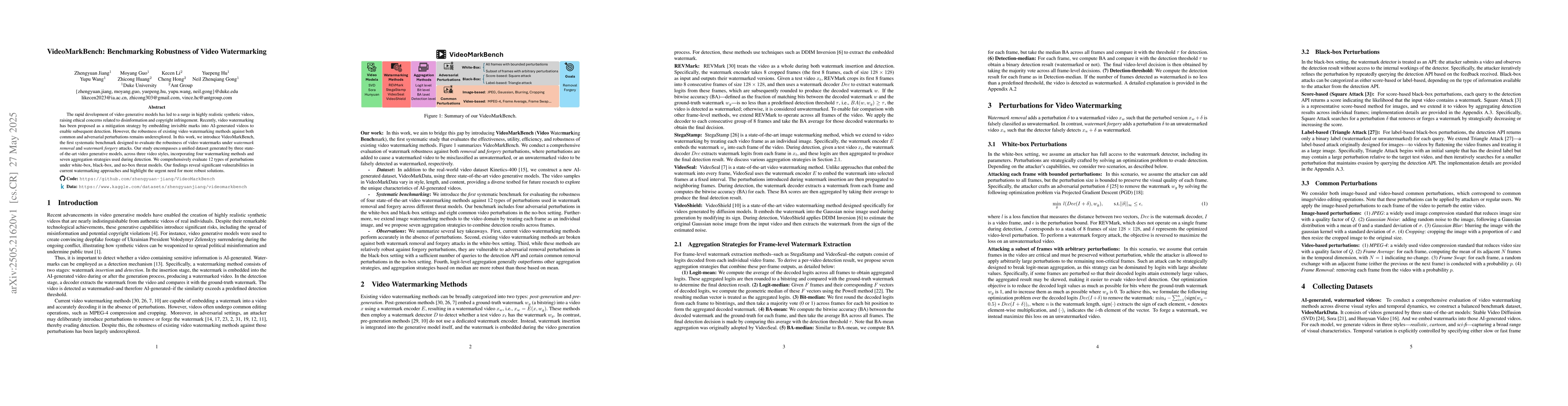 Thumbnail for VideoMarkBench: Benchmarking Robustness of Video Watermarking