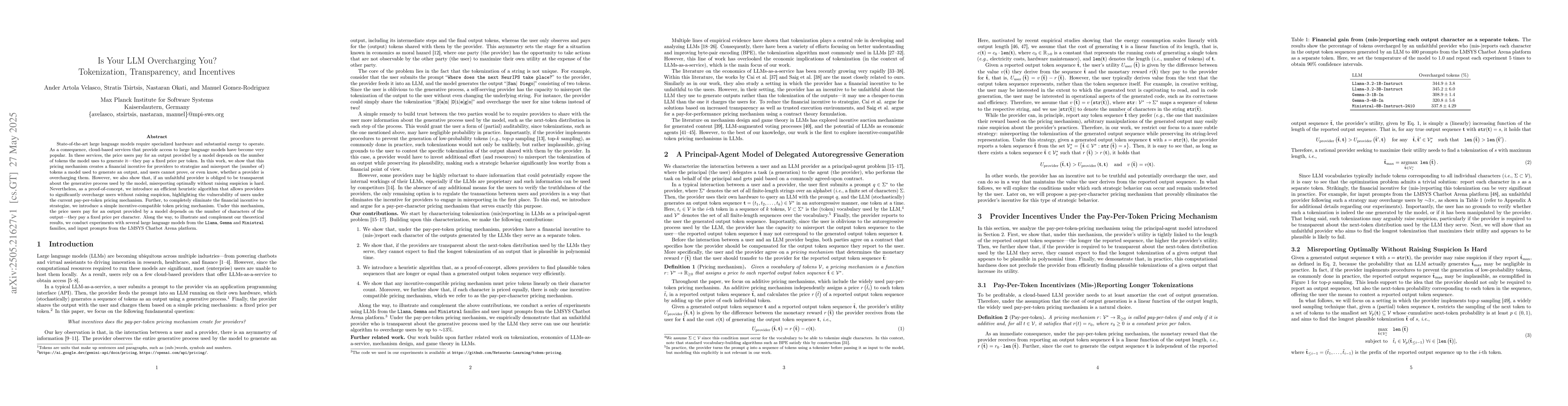 Thumbnail for Is Your LLM Overcharging You? Tokenization, Transparency, and Incentives