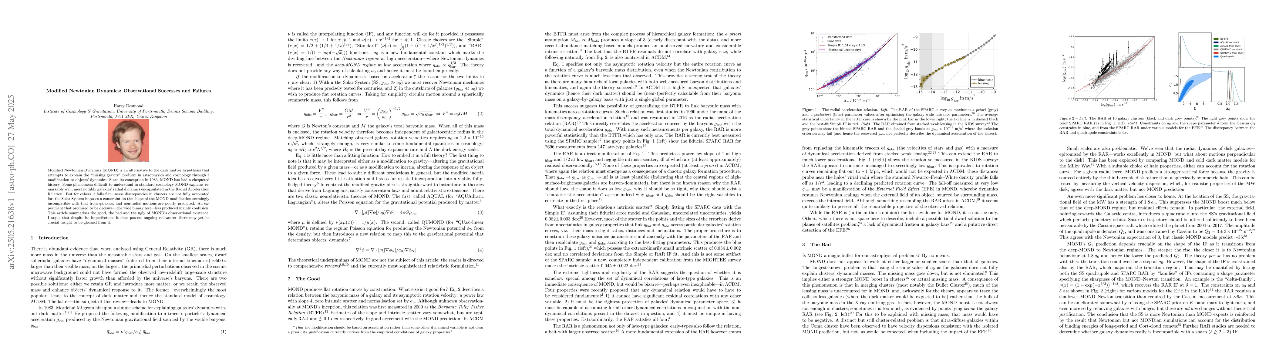 Thumbnail for Modified Newtonian Dynamics: Observational Successes and Failures
