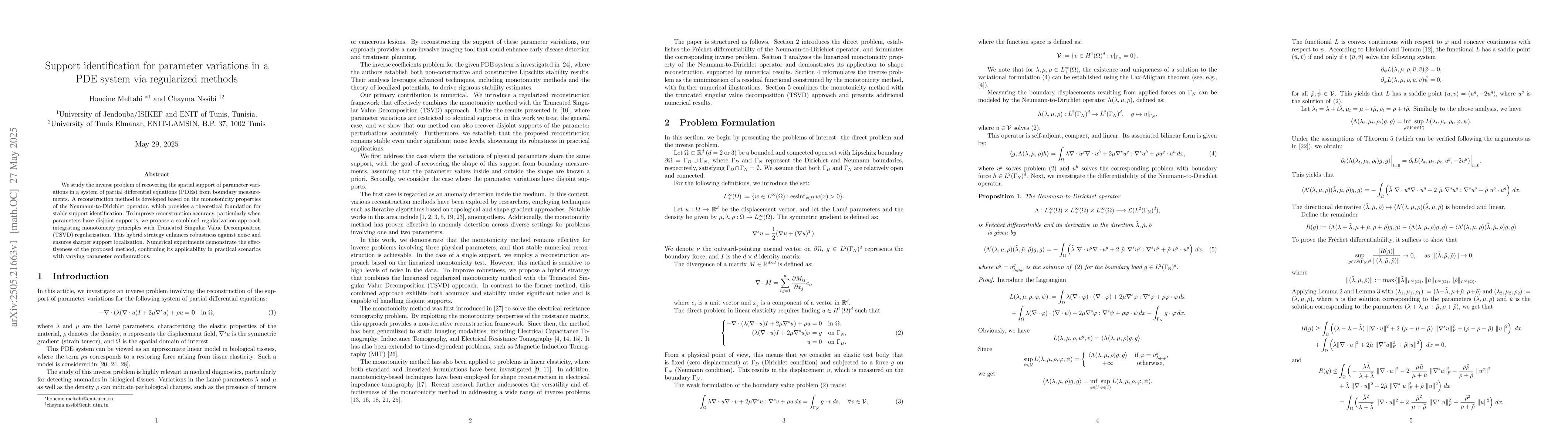 Thumbnail for Support identification for parameter variations in a PDE system via
  regularized methods