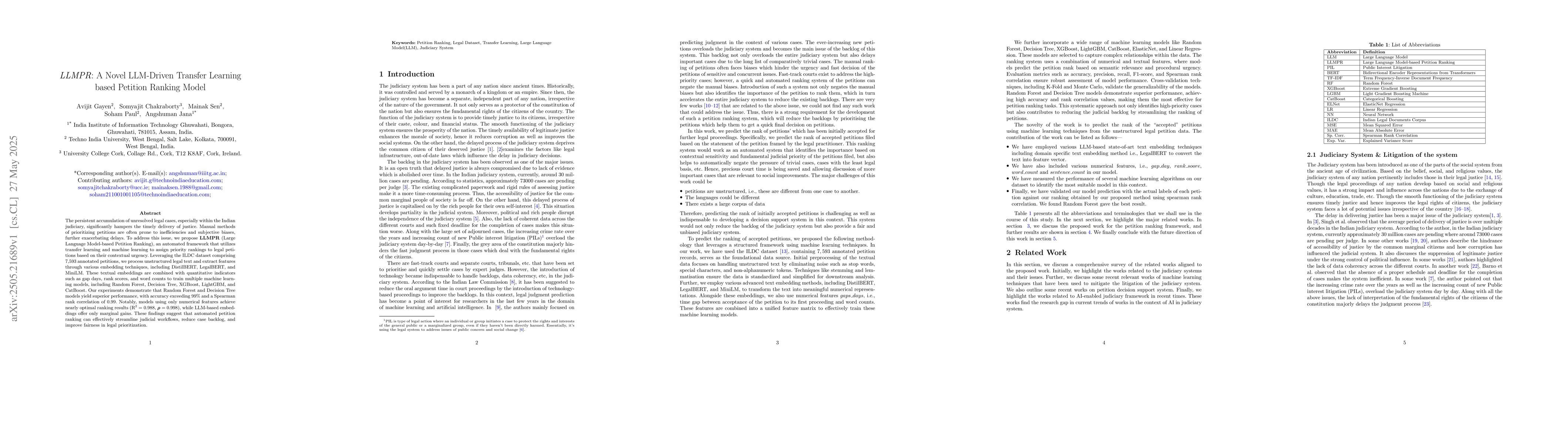 Thumbnail for LLMPR: A Novel LLM-Driven Transfer Learning based Petition Ranking Model