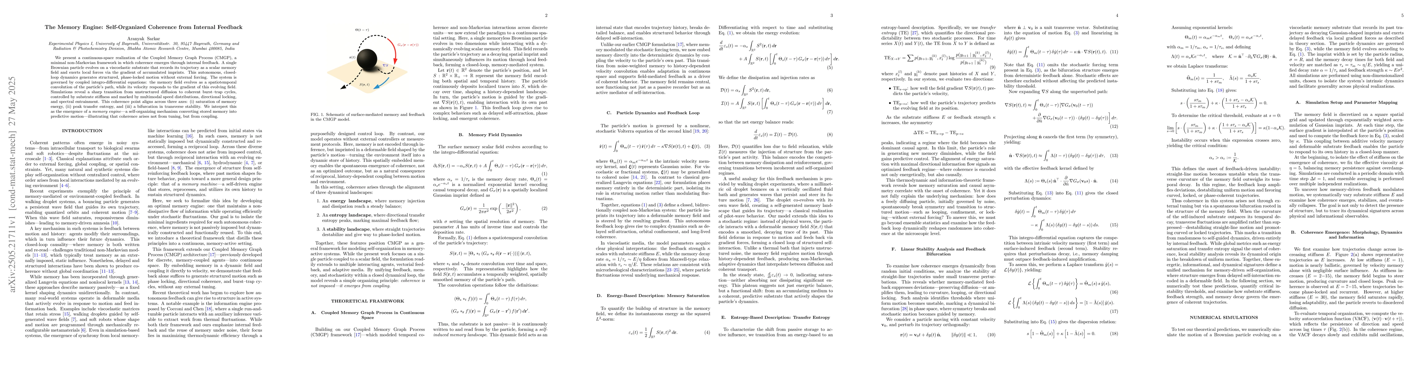 Thumbnail for The Memory Engine: Self-Organized Coherence from Internal Feedback
