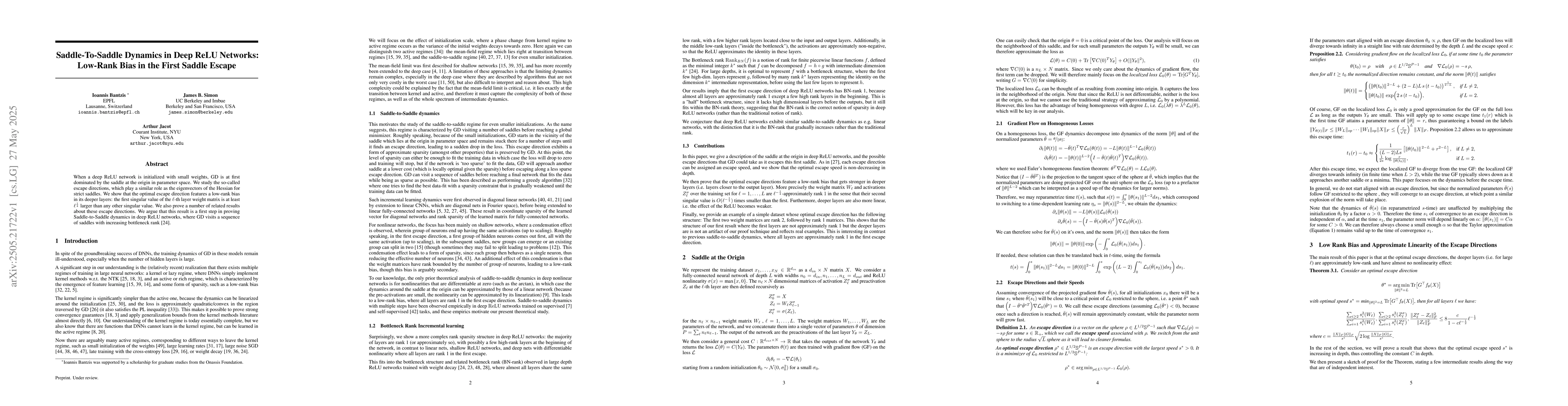 Thumbnail for Saddle-To-Saddle Dynamics in Deep ReLU Networks: Low-Rank Bias in the
  First Saddle Escape