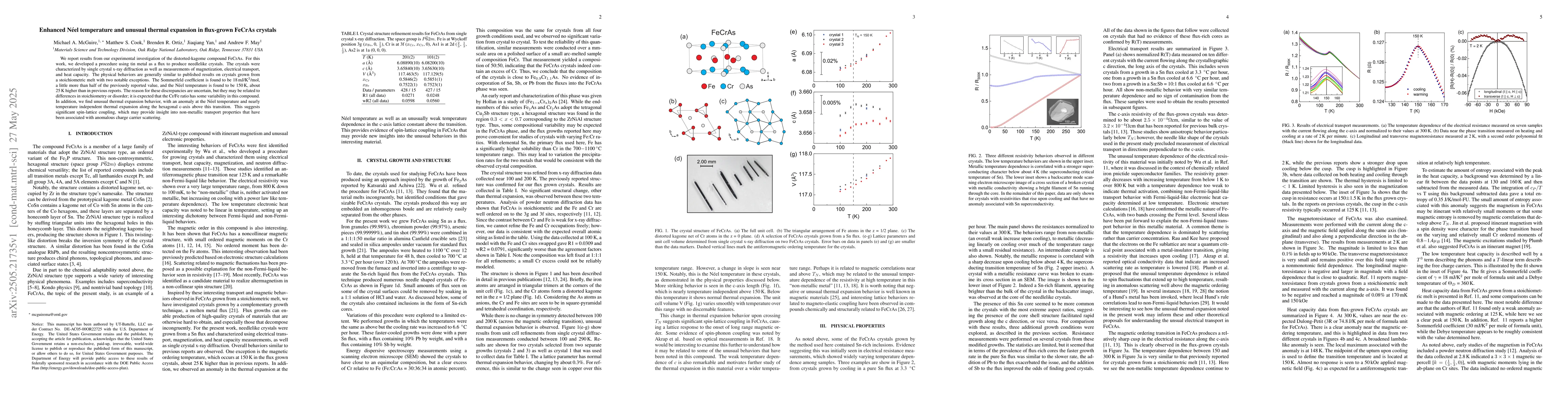 Thumbnail for Enhanced Neel temperature and unusual thermal expansion in flux-grown
  FeCrAs crystals