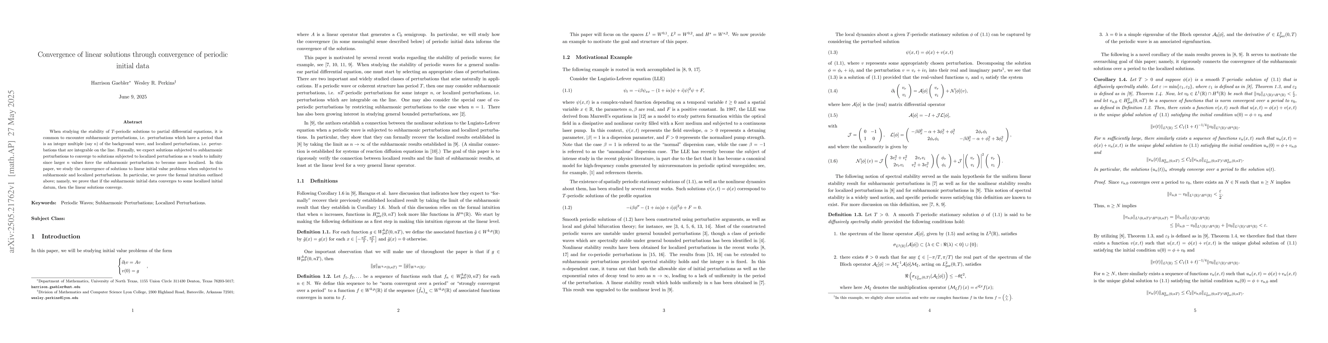 Thumbnail for Convergence of linear solutions through convergence of periodic initial
  data