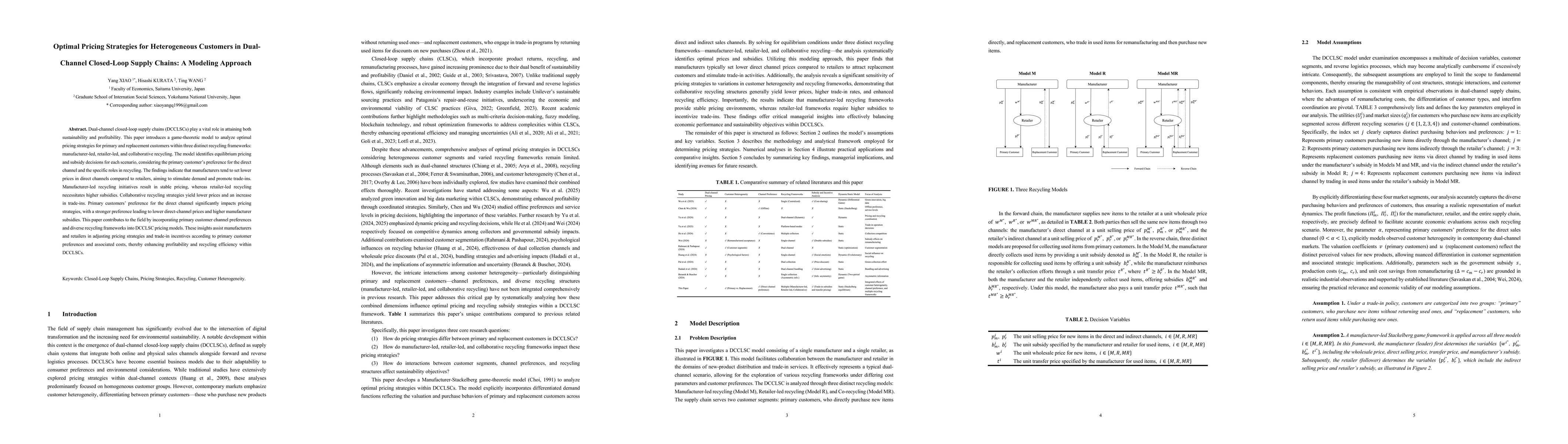 Thumbnail for Optimal Pricing Strategies for Heterogeneous Customers in Dual-Channel
  Closed-Loop Supply Chains: A Modeling Approach