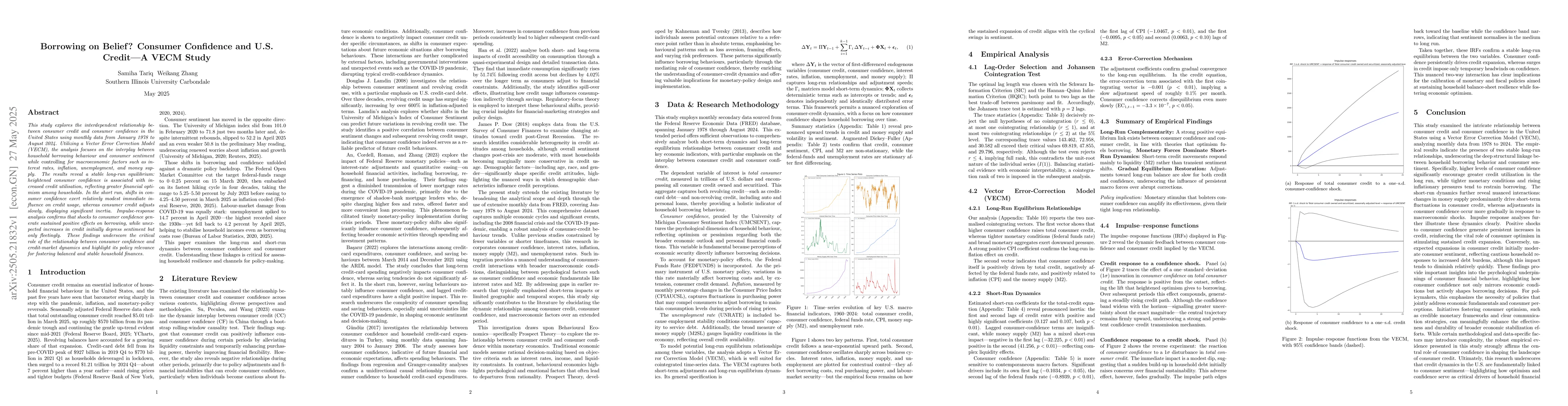 Thumbnail for Borrowing on Belief? Consumer Confidence and U.S. Credit -- A VECM Study